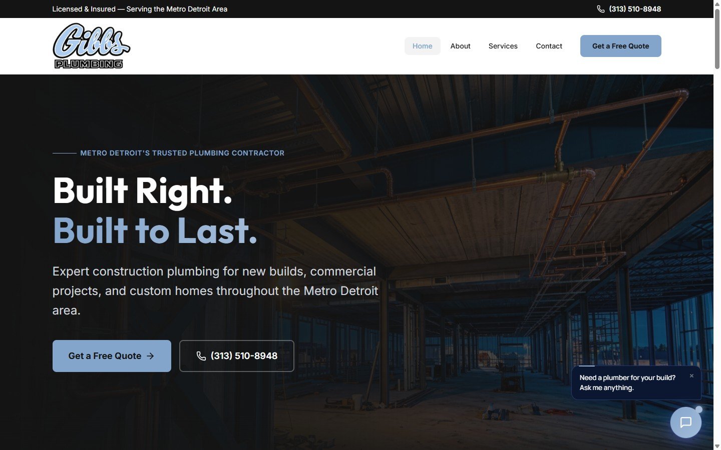 Gibbs Plumbing website built by Miller Web Studio